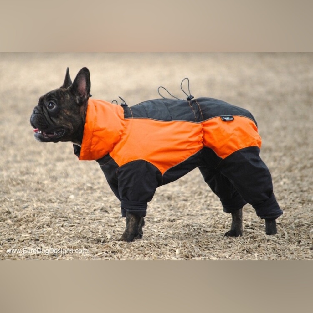 EURODOG Full Body SNOW SUIT Orange Black DOG Jacket Winter Parka Coat MEDIUM 14”